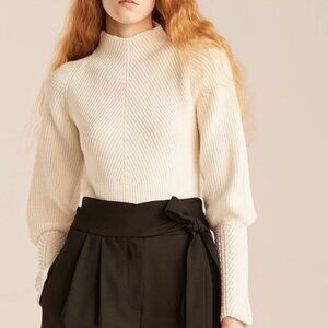 White Mock Neck Sweater Keyhole Back
